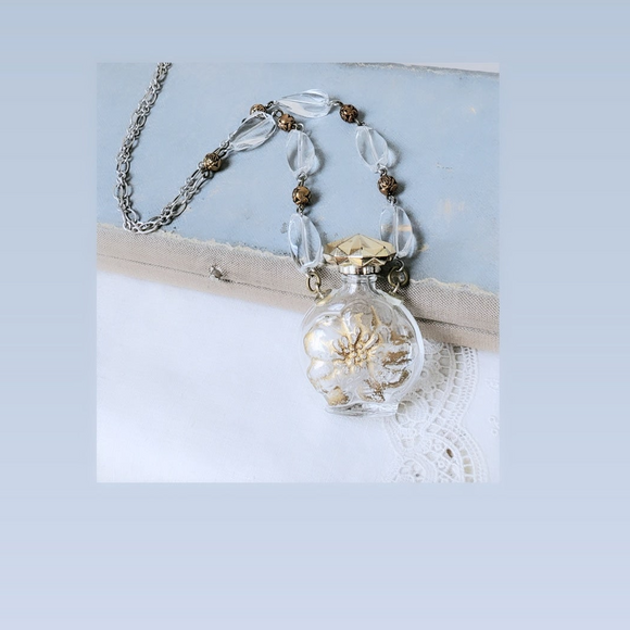Vintage Glass Perfume Bottle  Long Necklace
