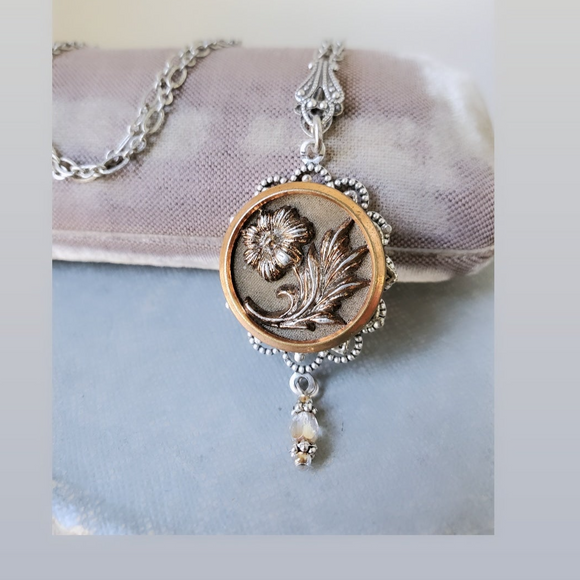 1880's Floral Paris Button Necklace