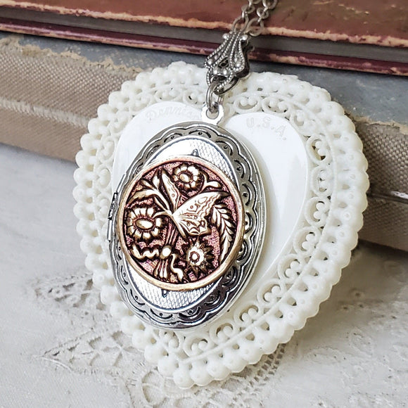 1880's Butterfly Button Locket Necklace