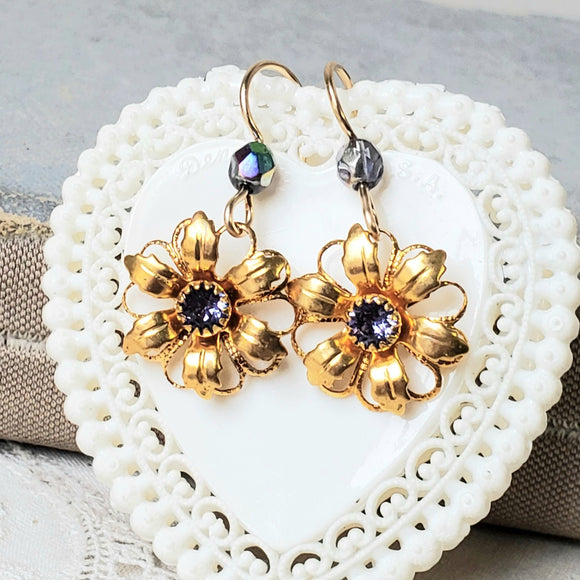 Vintage Rhinestone Floral Earrings