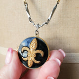 Vintage Fleur Di Lis Locket Long Necklace