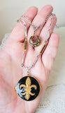 Vintage Fleur Di Lis Locket Long Necklace