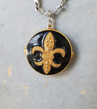 Vintage Fleur Di Lis Locket Long Necklace