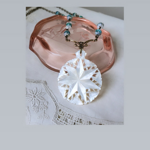 1940's Mother of Pearl Star Pendant Long Necklace