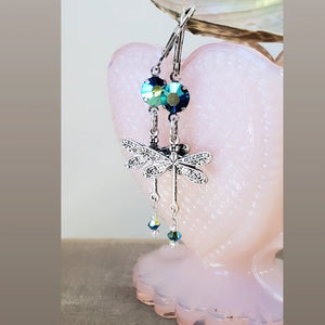 Vintage Rhinestone Dragonfly Earrings