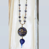 Czechoslovakian Glass Button Long Necklace