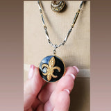 Vintage Fleur Di Lis Locket Long Necklace