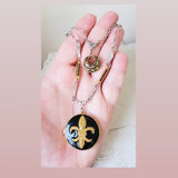 Vintage Fleur Di Lis Locket Long Necklace