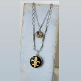 Vintage Fleur Di Lis Locket Long Necklace