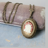 Vintage Floral Cameo Locket Necklace