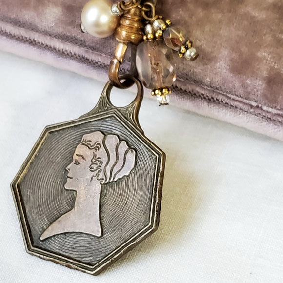 Vintage French Medal and Watch Fob Chain Necklace