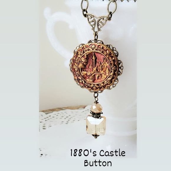 1880's Victorian Castle & Bridge Button Necklace