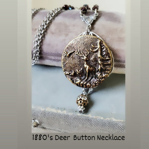 1880's Paris Button necklace -Deer in Woods