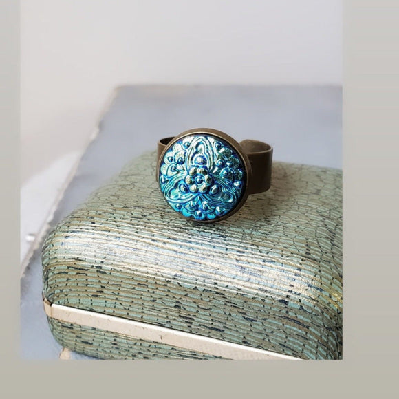 Glass Button Ring