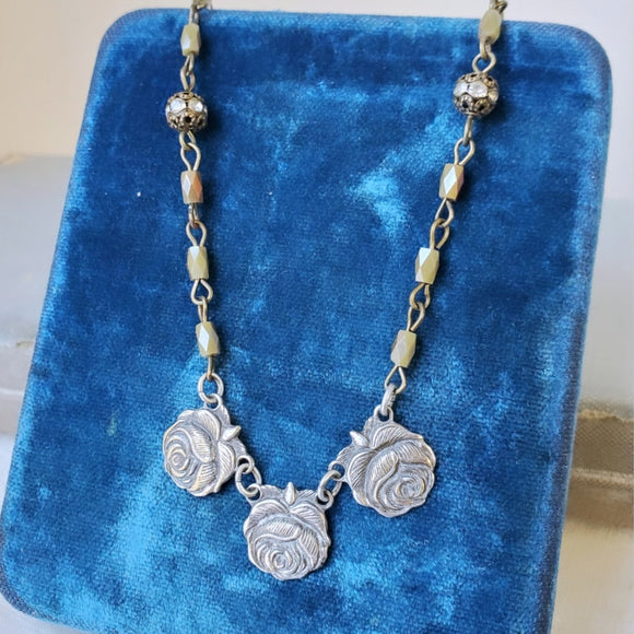 1940's Steling Silver Roses Necklace
