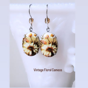 Vintage Floral Cameo Earrings
