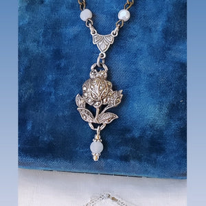 1940's Sterling Silver Marcasite Rose Necklace
