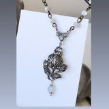 1940's Sterling Silver Marcasite Rose Necklace